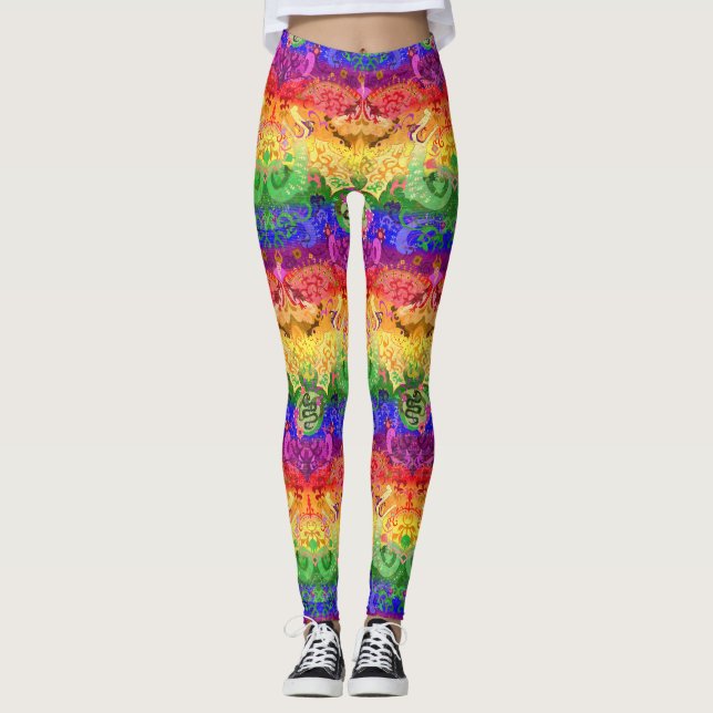 Legging Rainbow Dragon Damask - Orgulho gay Flag Colors (Frente)