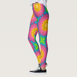 Legging Rainbow Tie-Dye Mandala com Simetria Vibrante
