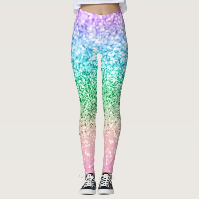 Legging Rainbow Unicorn Glitter 1 (Faux Glitter) #pastel (Frente)