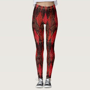 Legging Rainha Glitzy de Corações Harlequin Red Black Whit