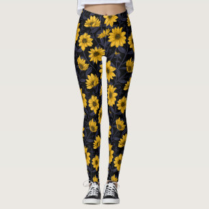 Legging Raízes do sol, girassol selvagem, amarelo e verde