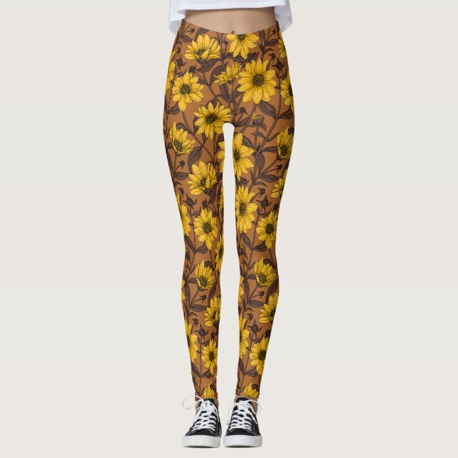 Legging Raízes solares, girassol selvagem, amarelo e casta (Frente)
