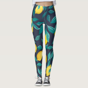 Legging Ramais de limão: Azul Decorativo Sem Olhos
