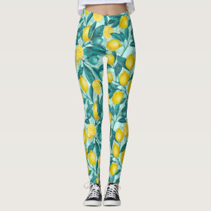 Legging Ramais de limão em azul e amarelo