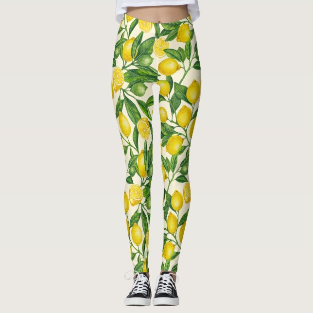 Legging Ramais de limão em verde e amarelo (Frente)