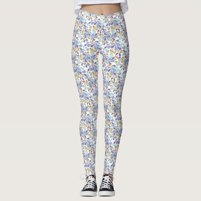 Legging Ramalhetes coloridos de flores retrô sobre branco  (Frente)