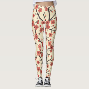 Legging Ramo de Carvão Flor de Coral Meihua Chinês