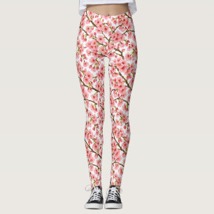 Legging Ramo de Flor de Cerejeira Rosa Padrão