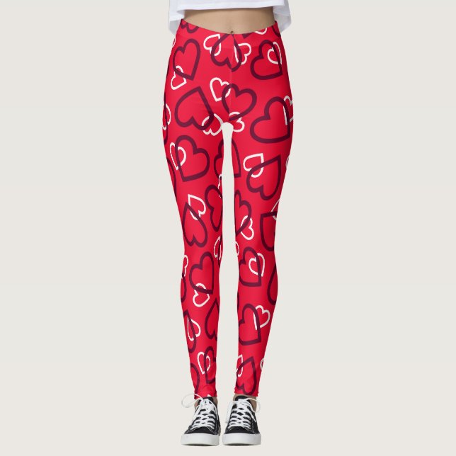 Legging Random Red Outlined Hearts Pattern (Frente)