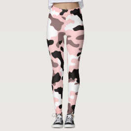 Legging Rapariga no Exército Negro e Branco Rosa de Moda