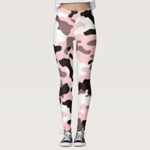 Legging Rapariga no Exército Negro e Branco Rosa de Moda