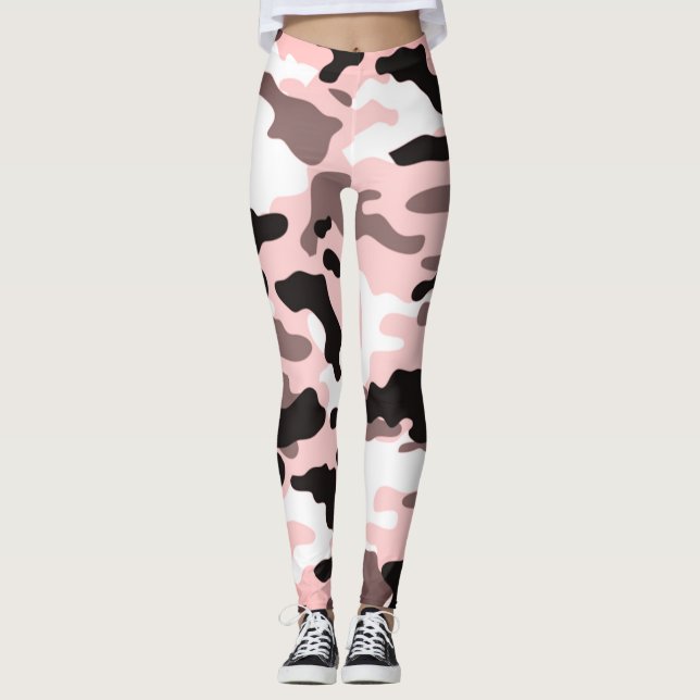 Legging Rapariga no Exército Negro e Branco Rosa de Moda (Frente)