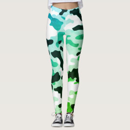 Legging Rapariga no Exército Verde Azul e Branco da Moda