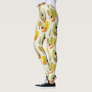 Legging Rapariga Raposa Laranja Fofa Floresta Árvores Outo
