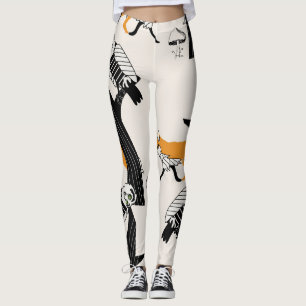Legging Raposa, coruja, árvore, vintage sem soldadura.
