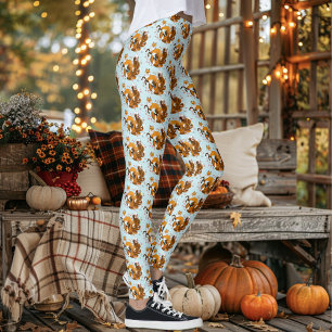 Legging Raposa Kitsune Caprichosa Flores de Cerejeira Azui