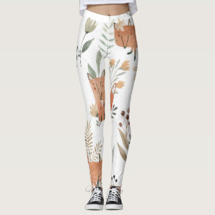 Legging Raposas nos prados: Aquarela sem costura