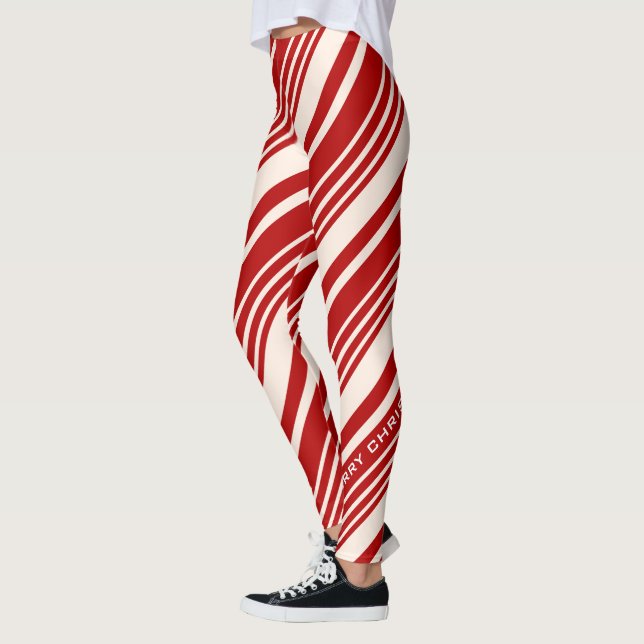 Legging Red and White Candy Cane Stripe Feliz Natal (Esquerda)