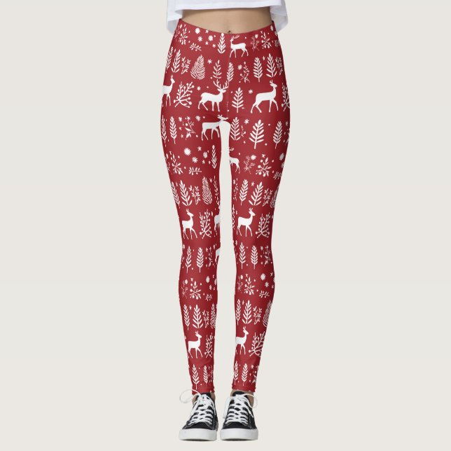 Legging Red and White Reindeer Natal (Frente)