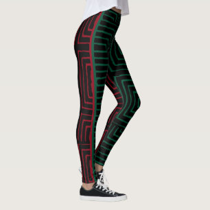 Legging Red Black Green Maze African Lama Clod