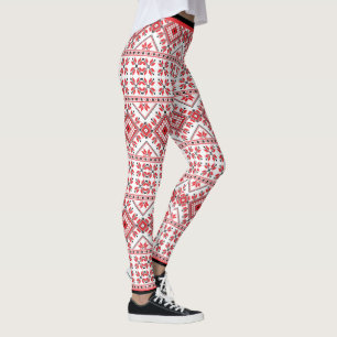 Legging Red Black North Fair Isle Snowflake Motif