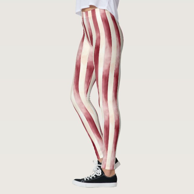 Legging Red Burgundy Cream Stripes Christmas (Esquerda)