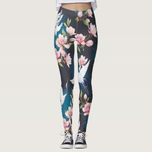 Legging Red Crane Magnolia: Aquarela Japonesa.