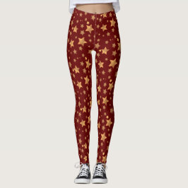 Legging Red Dourado Star Patterage Vintage Feliz Natal