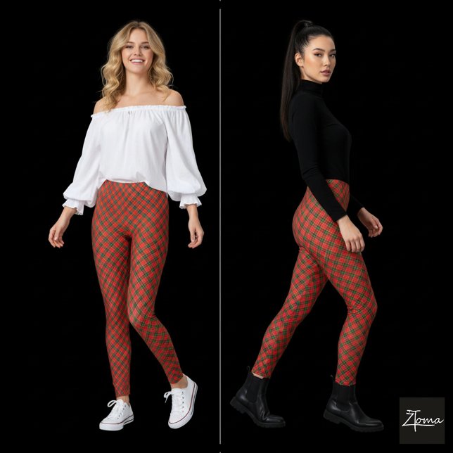 Legging Red Green Diagonal Plaid Circular Distortion (Criador carregado)