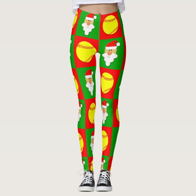 Legging Red & Green Fastpitch Softbolas e Papais noeis Nat (Frente)