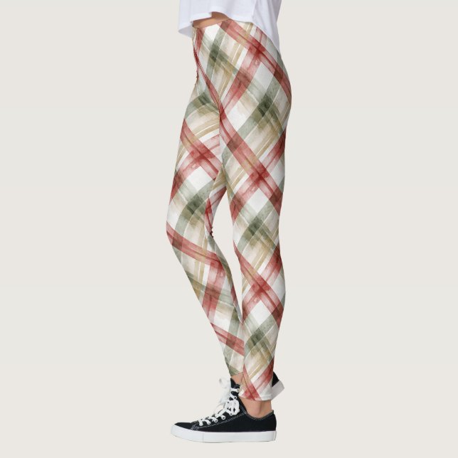 Legging Red Green Plaid Christmas Stripes (Esquerda)