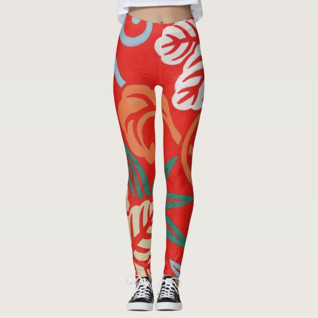 Legging Red Hawaiian Japan Kimono: Vintage Floral (Frente)