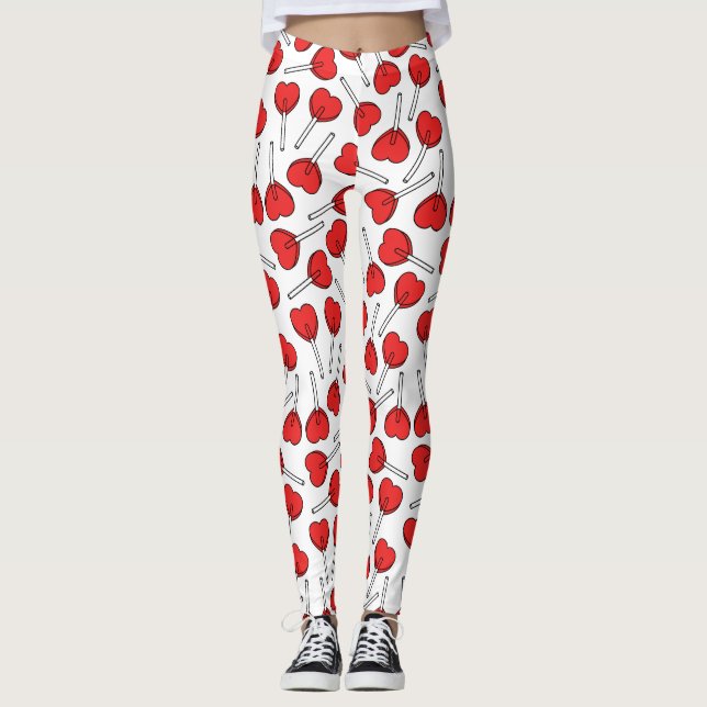 Legging Red Lollipops, Heart Lollipops, Lollipop Pattern (Frente)