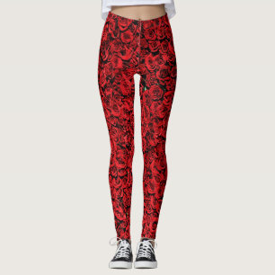 Legging Red Rose Flowers