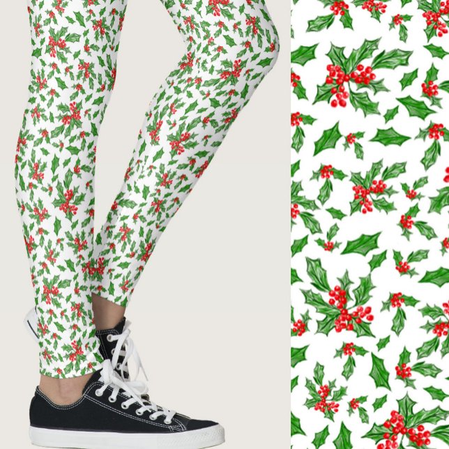Legging Red, white, and green holly Christmas Patterned (Criador carregado)