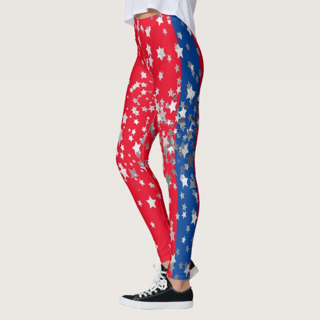 Legging Red White Blue Stars Diversão 4 de julho (Esquerda)