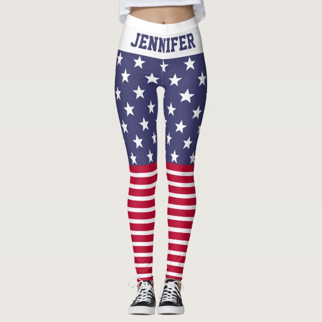 Legging Red White Blue Stars Stripes Estados Unidos sinali (Frente)