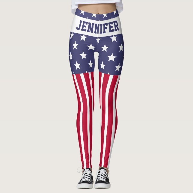 Legging Red White Blue Stars Stripes Estados Unidos sinali (Frente)