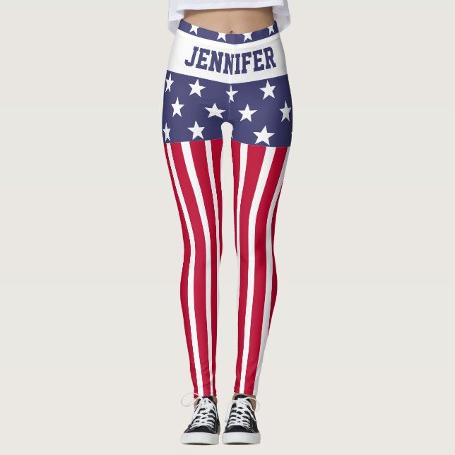 Legging Red White Blue Stars Stripes Estados Unidos sinali (Frente)