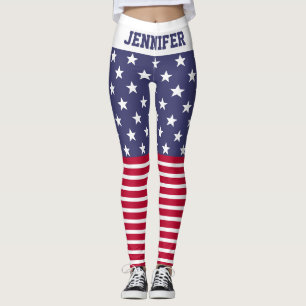 Legging Red White Blue Stars Stripes USA flag Your name