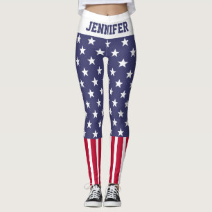 Legging Red White Blue Stars Stripes USA flag Your name