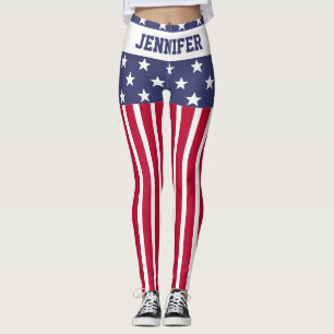 Legging Red White Blue Stars Stripes USA flag Your name