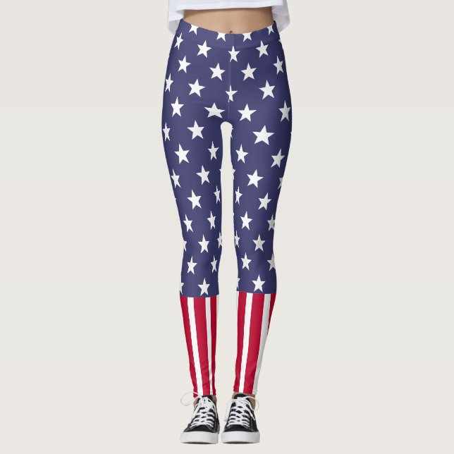 Legging Red White Blue Stars Strips Estados Unidos bandeir (Frente)