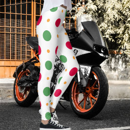 Legging Red White Green Polka Dot Pattern Winter Christmas