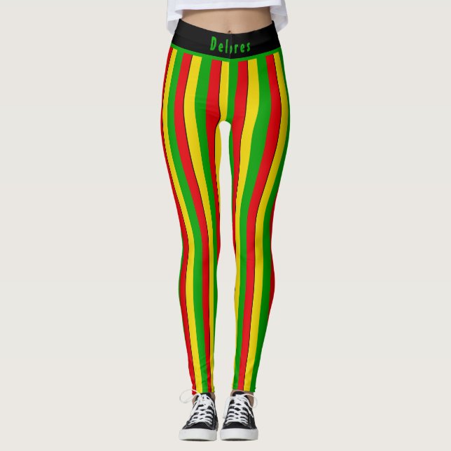 Legging Red Yellow Green Rasta Striped (Frente)