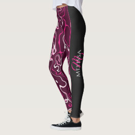 Legging Redemoinho abstrato de damasco rosa quente Monogra
