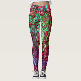 Legging Redemoinho Líquido Abstrato Groovy Retro em Aquare