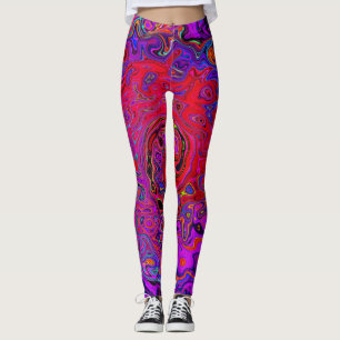 Legging Redemoinho Líquido Abstrato Trippy Vermelho e Roxo