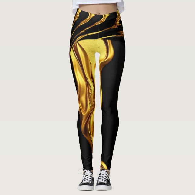Legging Redemoinho Opulento Líquido Ouro Preto Monocromáti (Frente)