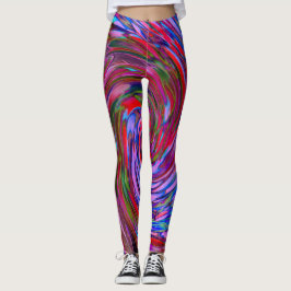 Legging Redfrio, Azul e Rosa Flores Abstratas em Espiral